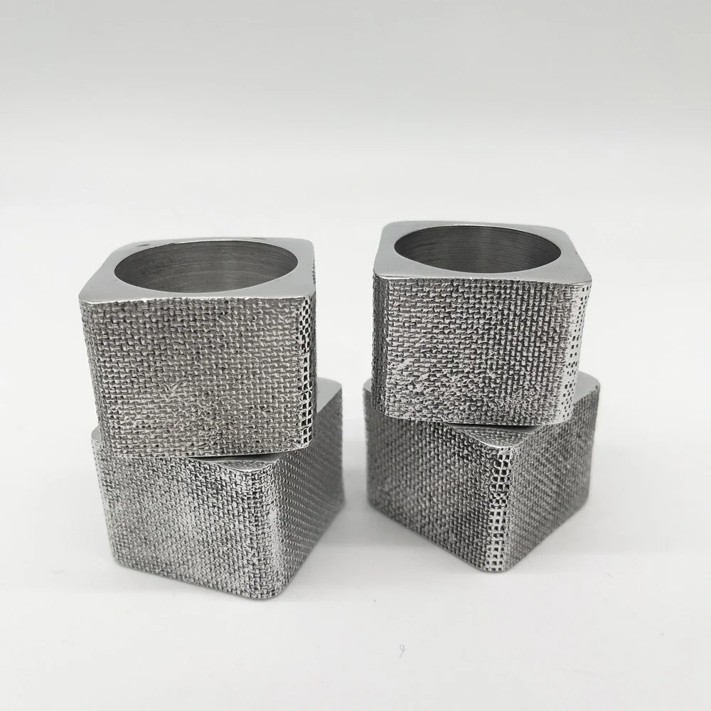 Pottery Barn Napkin Rings‎ Set Of 4 Textured Aluminum Silver Modern Table Decor